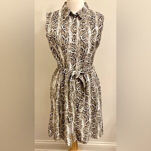 Laura Bianchi White Brown Snakeskin SZ M Quiet Luxury Coastal 100% Linen Dress